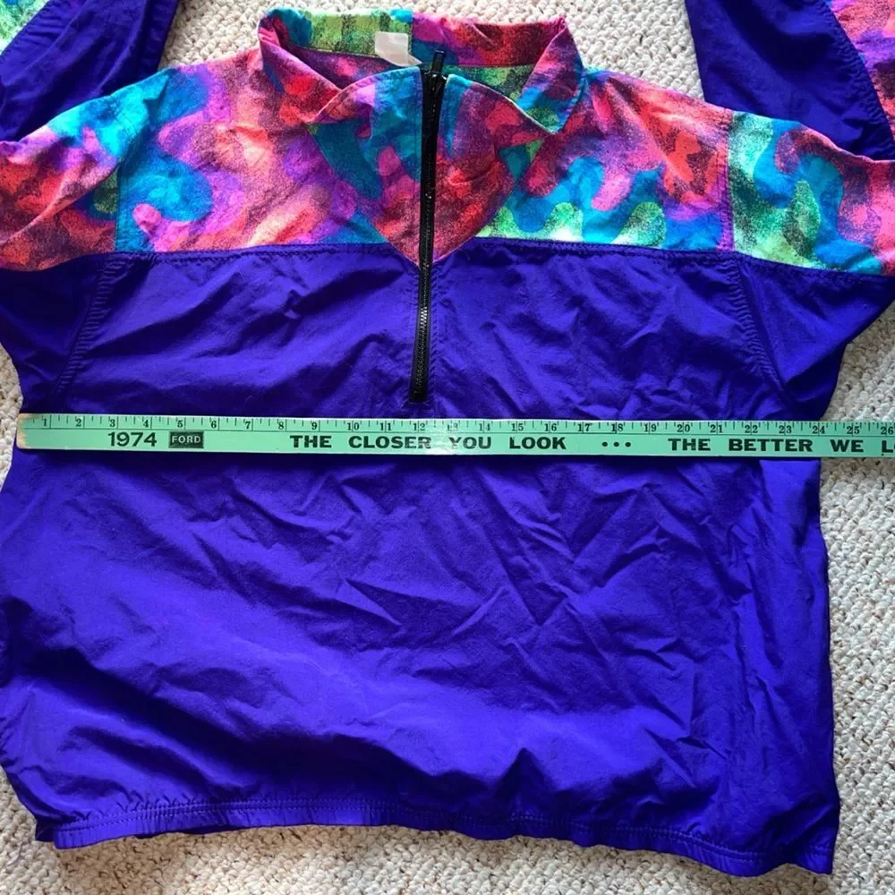 Vintage 90s Colorblock 1/2 Zip Windbreaker Pullover XL Purple Retro Multicolor